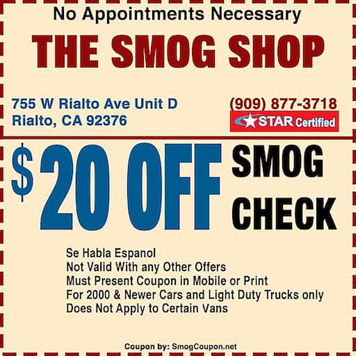 $20 Smog Coupon | Cheapest Moreno Valley Smog Check