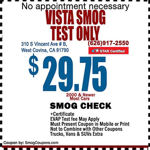 Vista Smog Test Only Center Coupon